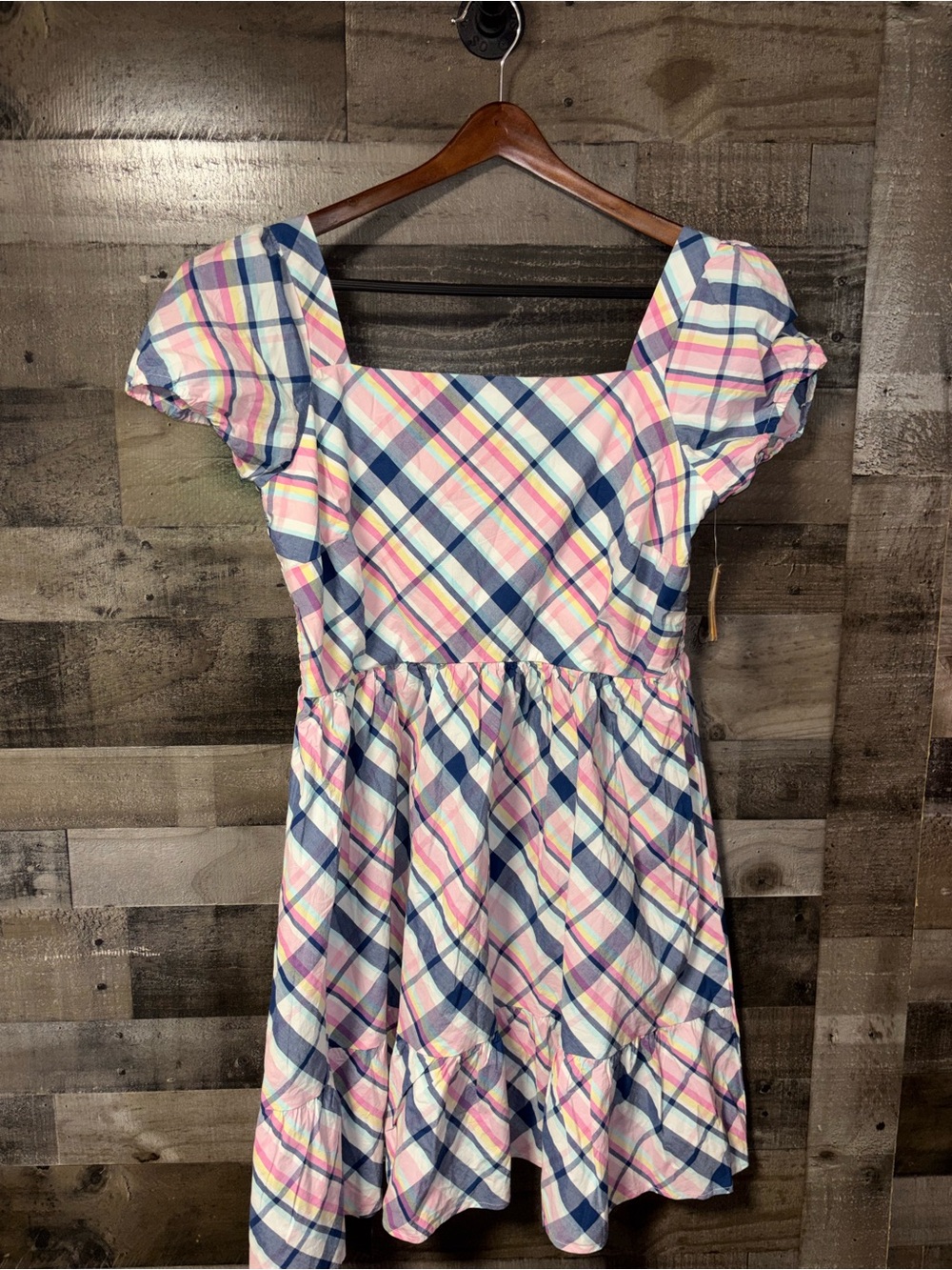 NWT Adult Plus Size Gymboree Pink & Navy Plaid Puff-Sleeve Cotton Dress XXL